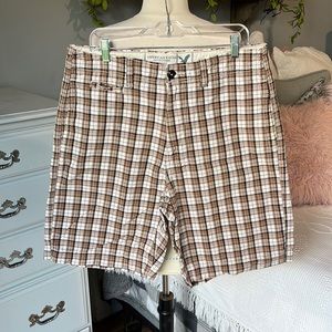 American Eagle Outfitters Plaid Shorts Mens 33 Brown White Cotton Preppy